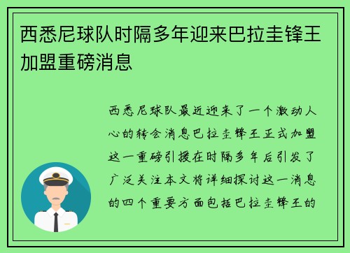 西悉尼球队时隔多年迎来巴拉圭锋王加盟重磅消息