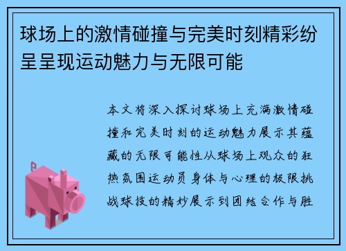 球场上的激情碰撞与完美时刻精彩纷呈呈现运动魅力与无限可能