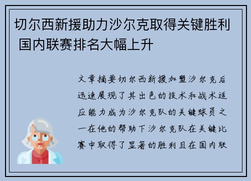 切尔西新援助力沙尔克取得关键胜利 国内联赛排名大幅上升