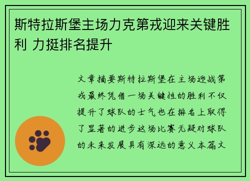 斯特拉斯堡主场力克第戎迎来关键胜利 力挺排名提升